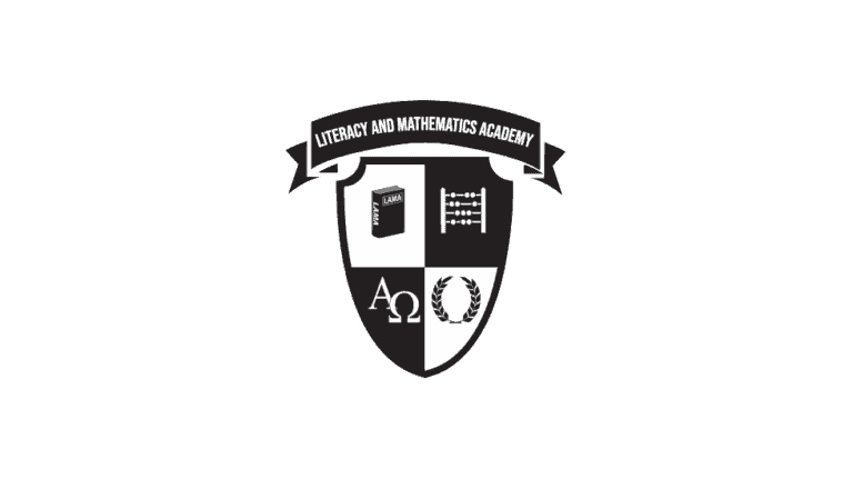Modern literacy and mathematics education logo featuring academic symbols and a shield design for Prestige Digital.