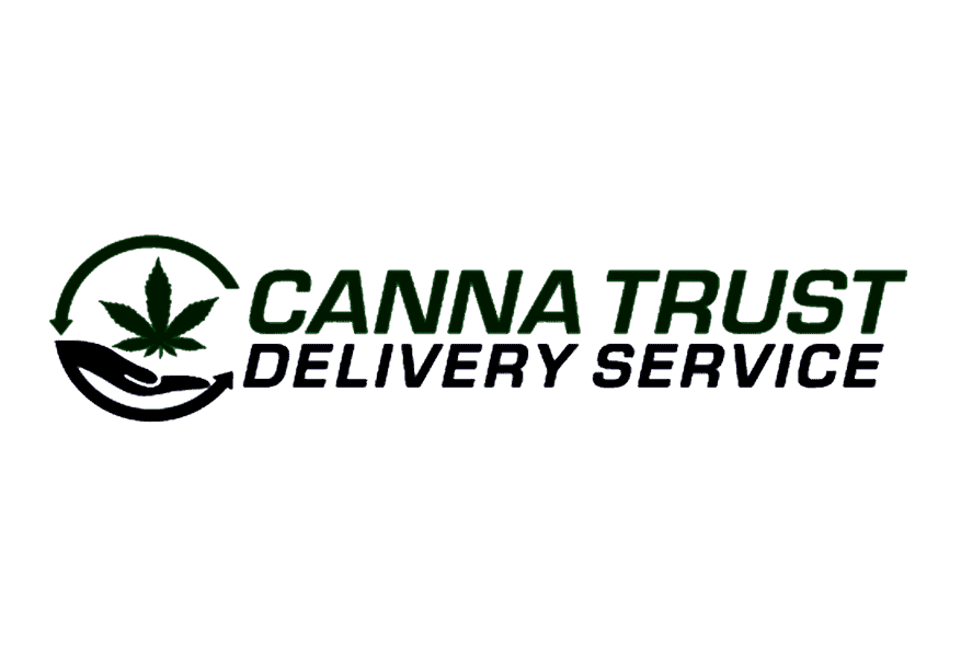 Cannabis delivery service logo with leaf icon, promoting trusted and discreet cannabis delivery by Canna Trust. Reliable cannabis delivery solutions for health, wellness, and recreational use.
