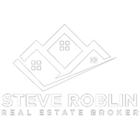 Modern real estate logo featuring houses and rooftops for property and home buying services.