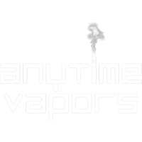 A stylized logo of a vapor cloud rising from a cigarette or vape with the text "anytime vapors" in modern, clean font; suitable for a vaping shop or vapor store.