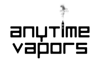 Anytme vapors logo with a stylized vapor cloud rising from a digital device, representing innovative vapor products and technology, suitable for vape shops or electronic cigarette brands.